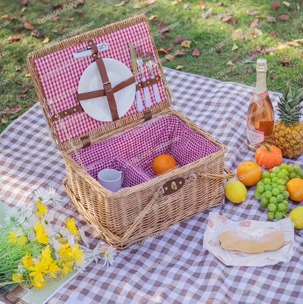 

Willow picnic basket rattan insulation basket picnic box Internet celebrity portable folding full.