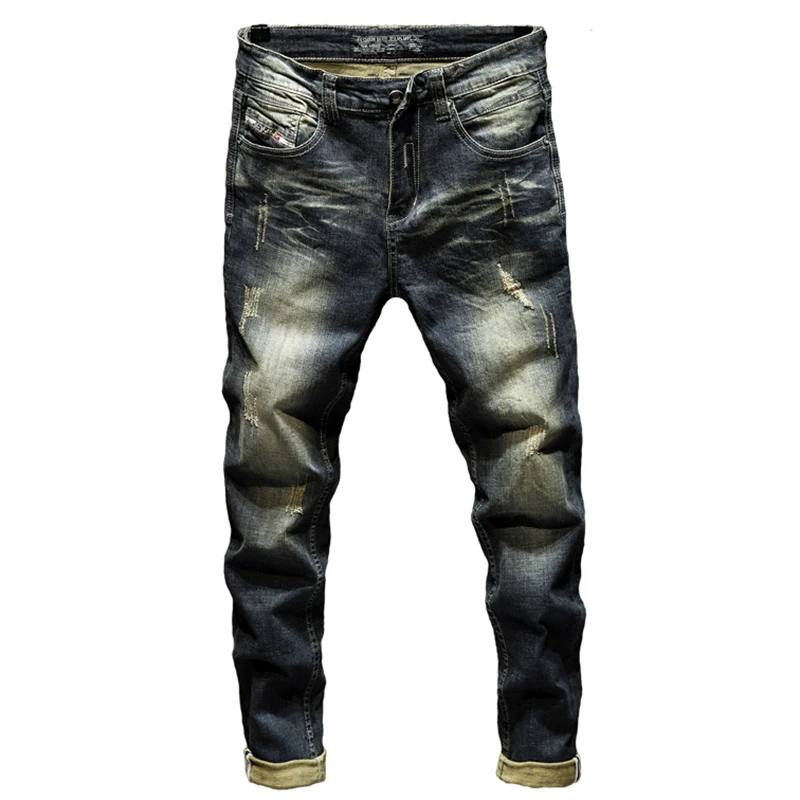

Джинсы Мужские джинсовые брюки Slim Fit Ретро стрейч 2024 Весенние и осенние брюки для мужчин Уличная одежда Мото Байкерские джинсы Высокое качество