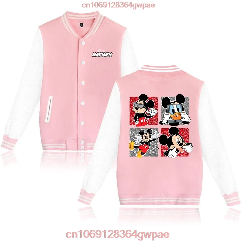 Disney Mickey Minnie Mouse Baseball Jacket Women Hip Hop Harajuku Jackets Streetwear Kids Girls Loose College Coats