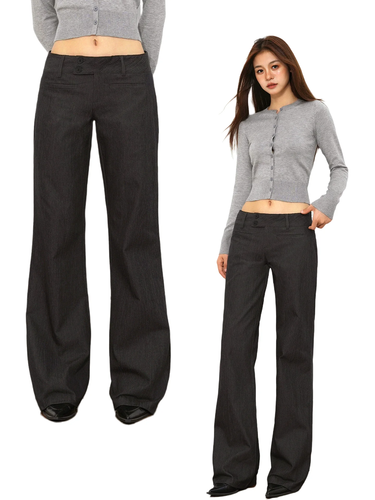 

Расклешенные повседневные брюки с низкой талией, женские свободные утягивающие брюки длиной до пола, нейлоновая ткань, корейские модные женские брюки