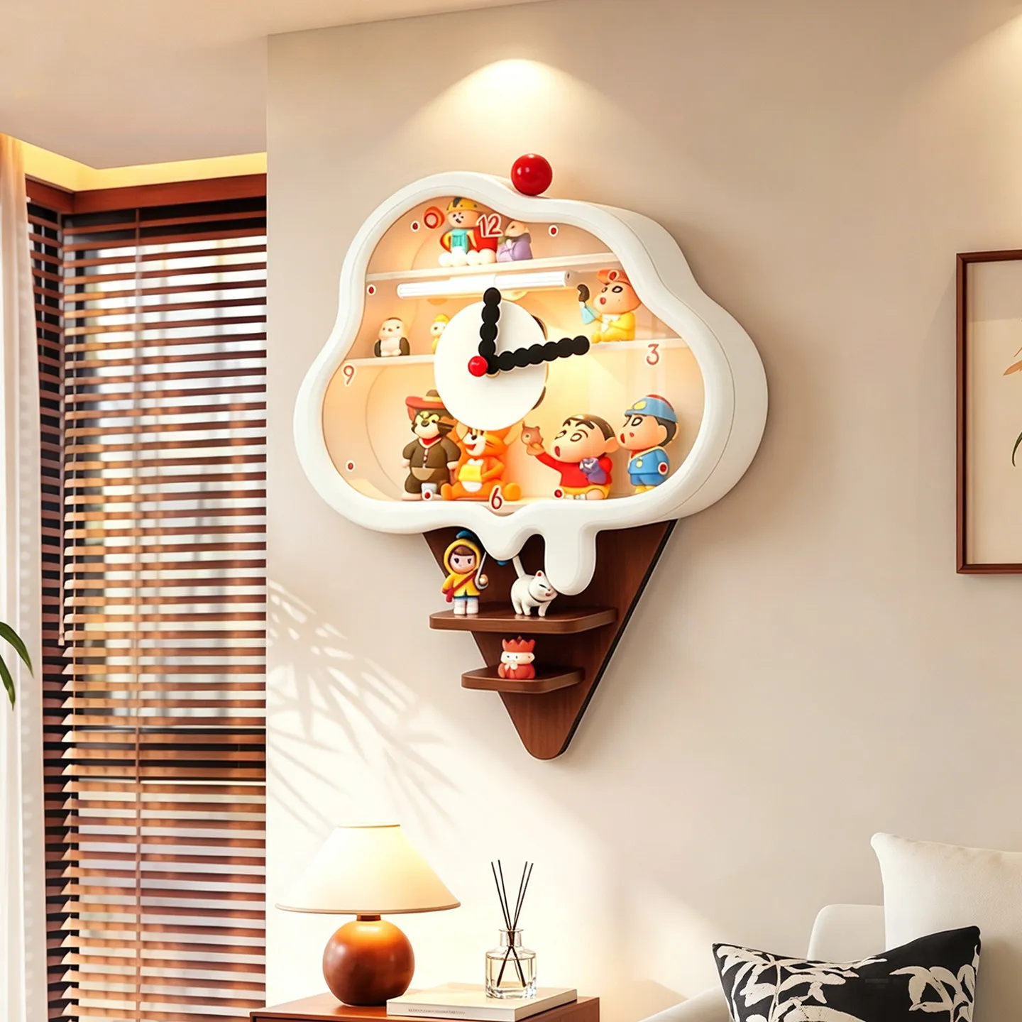 Cream wind storage display rack with dust-proof and granular figure rack, silent clock, no punching clock painting