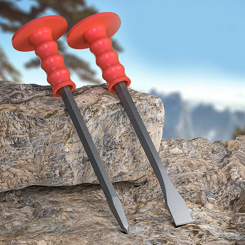 1 Piece Chrome Vanadium Steel Stone Chisel Flat Chisel Pointed Chisel Concrete Cement Stone Splitting Tool Rubber Wrapped Tool