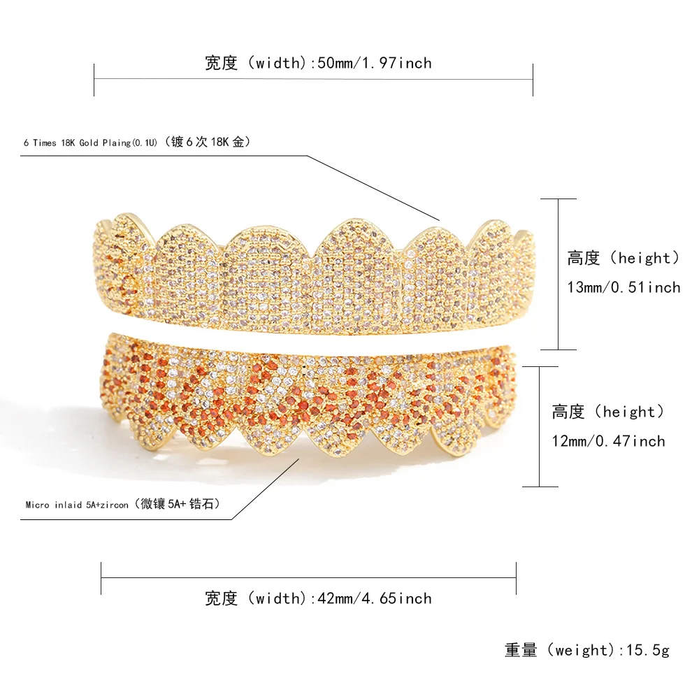 RACHELZ 8/8 دولار نمط تشيكوسلوفاكيا حجر الأسنان Grillz الهيب هوب لامعة الزركون الأسنان قبعات للنساء الرجال المجوهرات شوايات الأسنان