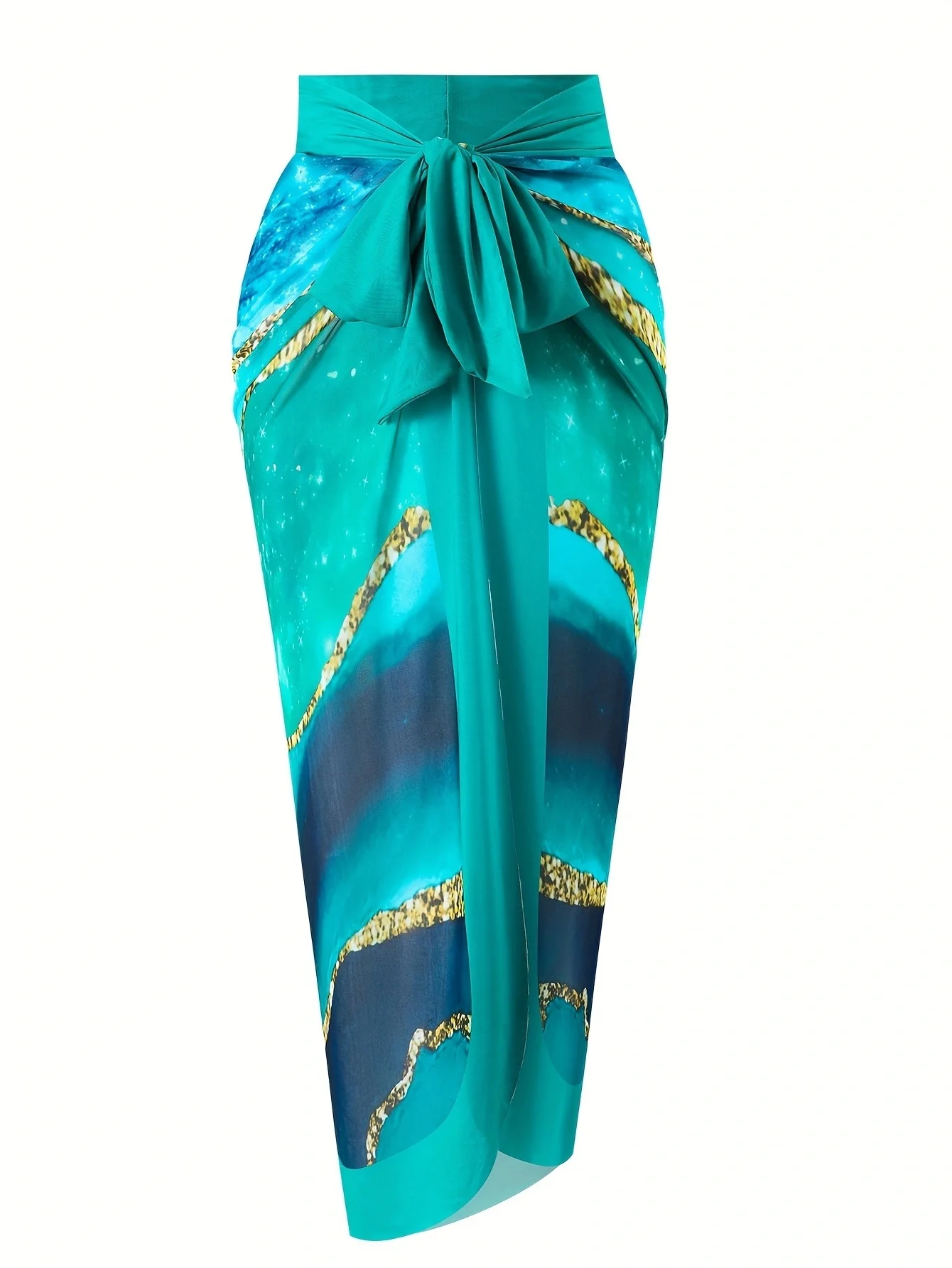 Ocean-Inspired One-Piece Swimsuit & Matching Sarong Set – Teal with Gold Marble Print