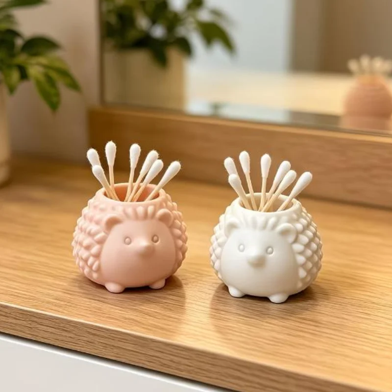 Hedgehog Shaped Swab Cosmetic Organizer Floss Toothpick Pick Holder Multi-Purpose Storage Box Perfect For Kitchen Dining Table