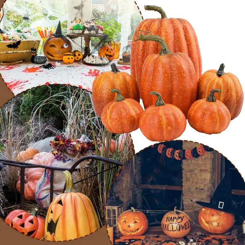 7pcs Artificial Pumpkins Foam Fall Simulation Pumpkin Mini Pumpkin Halloween Party Decoration For Home Thanksgiving Craft