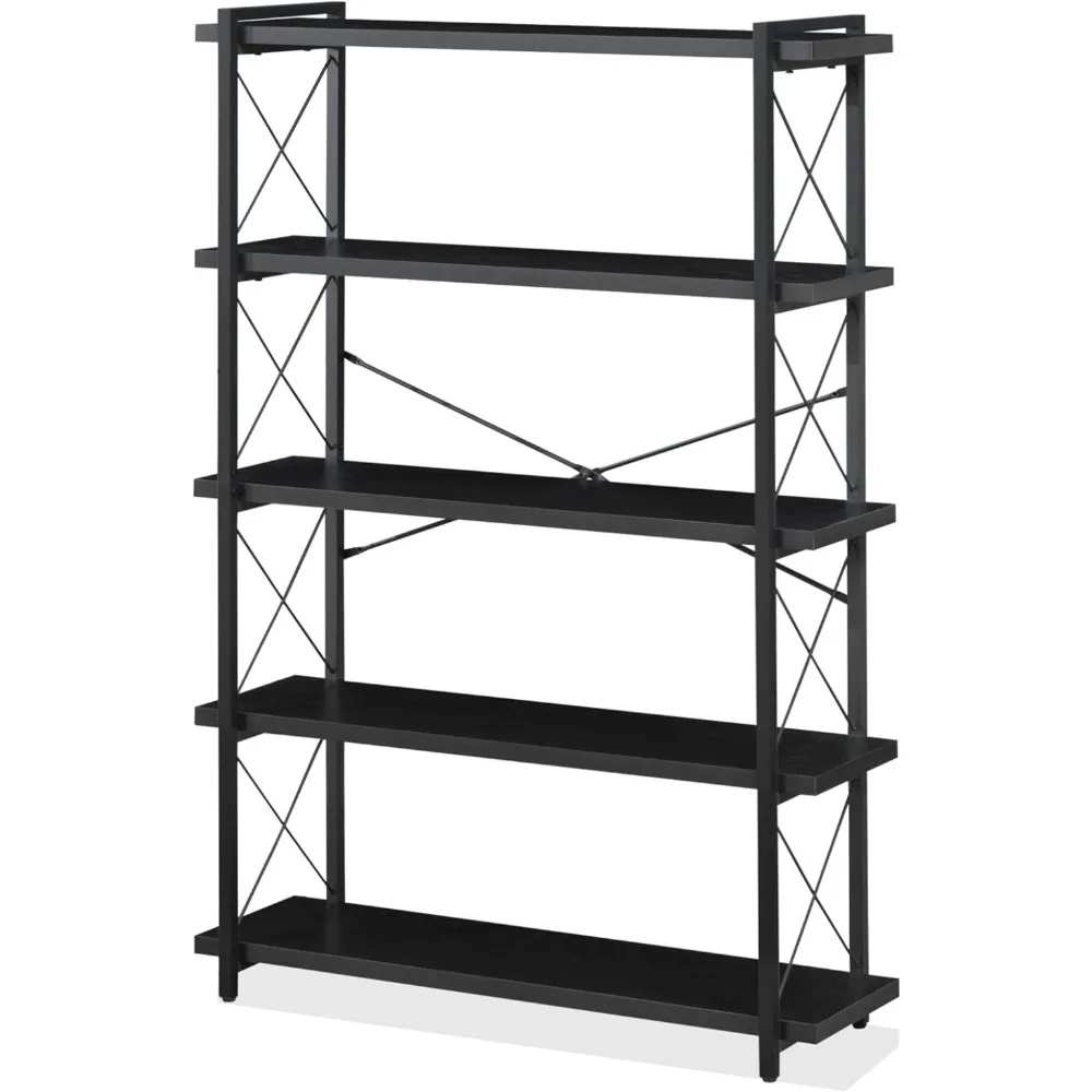 

HCHQHS Bookshelf, 5-Tier Industrial Bookcase, Black Open Book Shelf, Freestanding Tall Bookshelves with Metal Frame