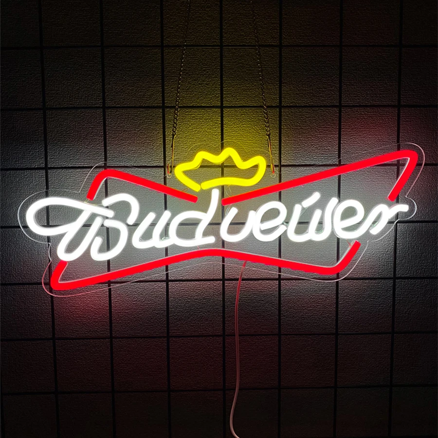 Budweiser Neon Lights, Bar Business Signs Night Lights, Crown Signs, Used For Men'S Caves, Bars, Garages, Shops Art Decoration.