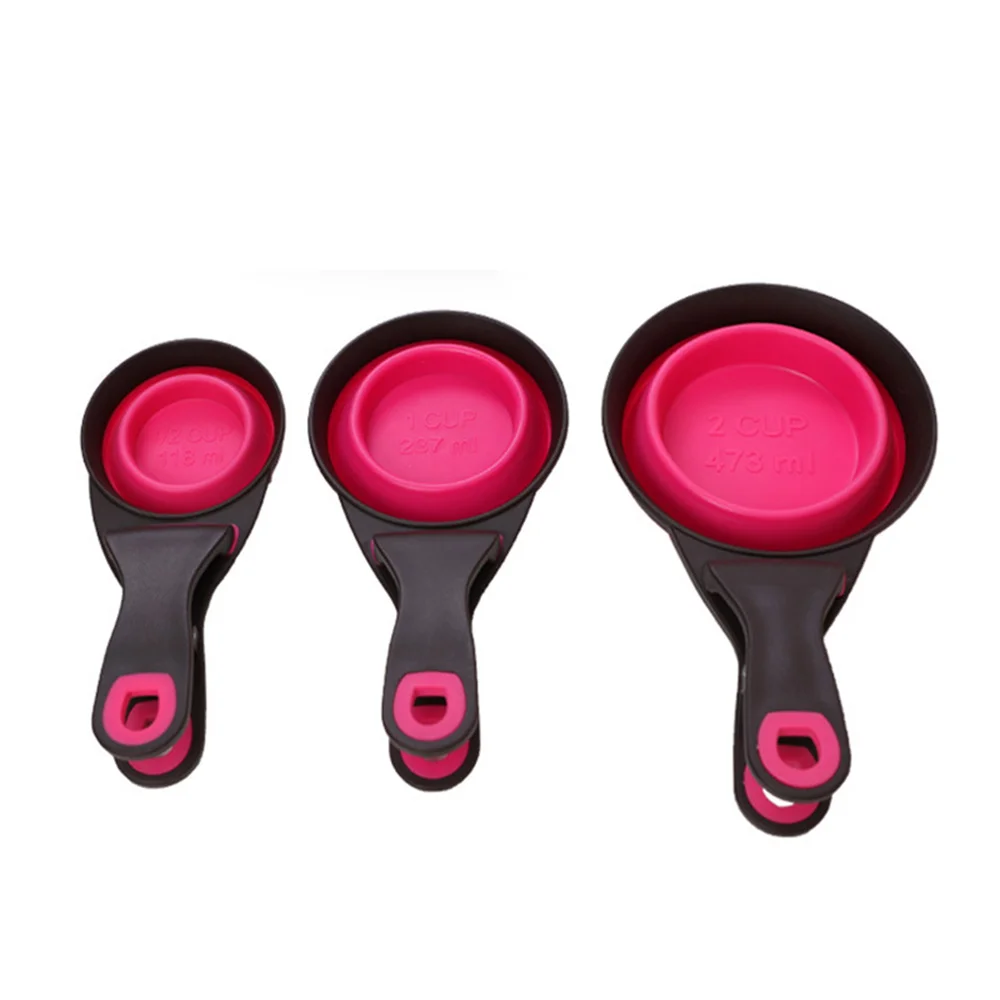 Portable Foldable Silicone Pet Food Scoop Measuring Cup With Bag Clip Sealer 3 Sizes Dog Cat Kibble Spoon Travel Pet Feeder Bowl view 3