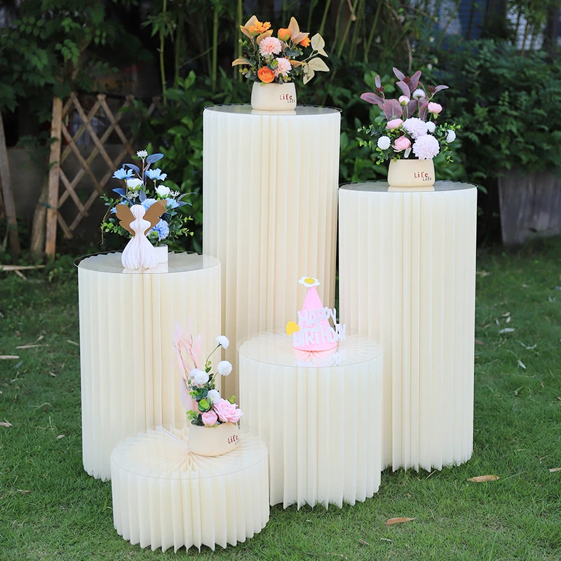 Folding Paper Wedding Party Dessert Table Columns Cylinder Flower Ball Display Stand Decorative Birthday Props Party Supplies