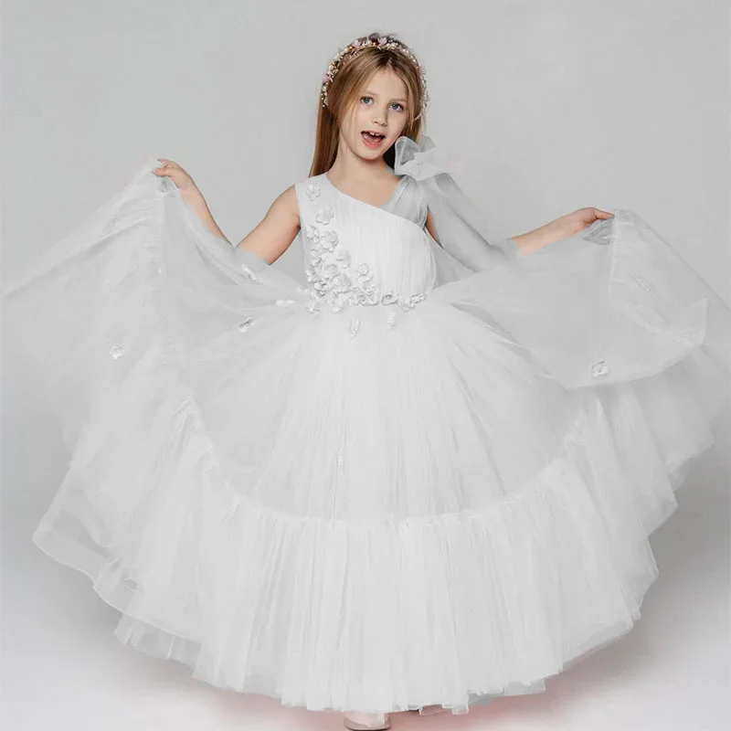 White Classic Elegant Flower Girl Dress A-Line Party Girl Prom First Communion Baptism Sacrament Dress Custom