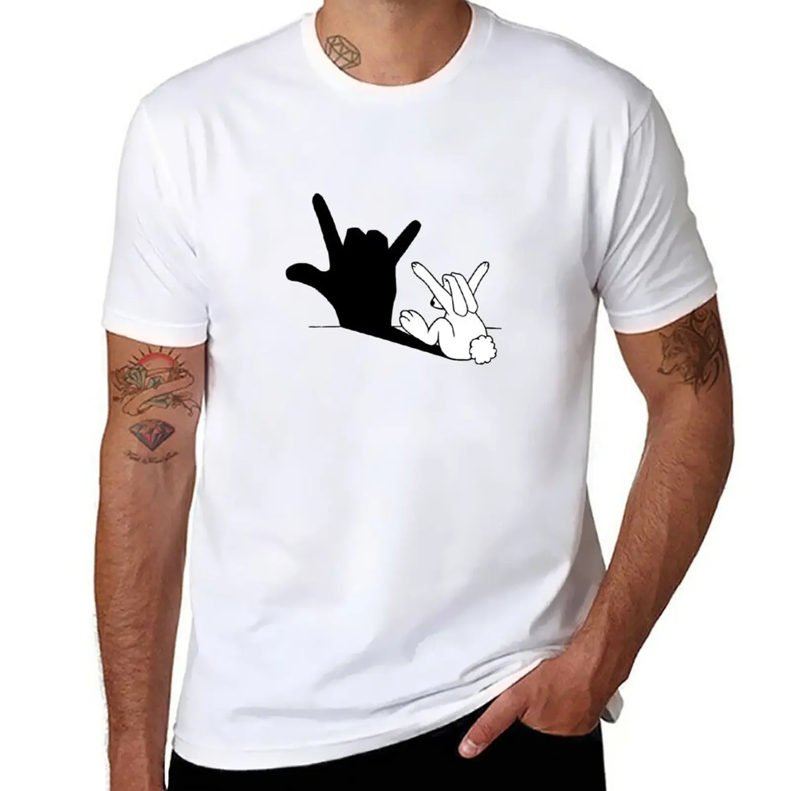 

Rabbit Love Hand Shadow Sticker T-Shirt customs design your own anime clothes plain mens graphic t-shirts big and tall