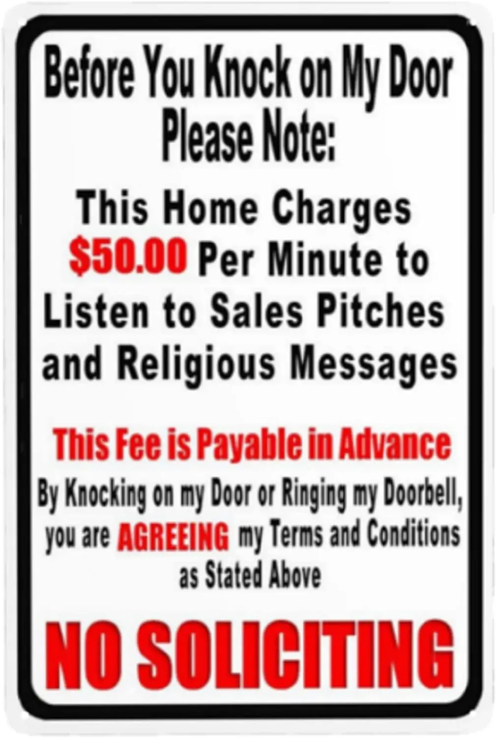 Cusde Before You Knock On My Door Please Note Sign No Soliciting Metal Sign Outdoor And Indoor Warning Metal Plate 8x12 Inch