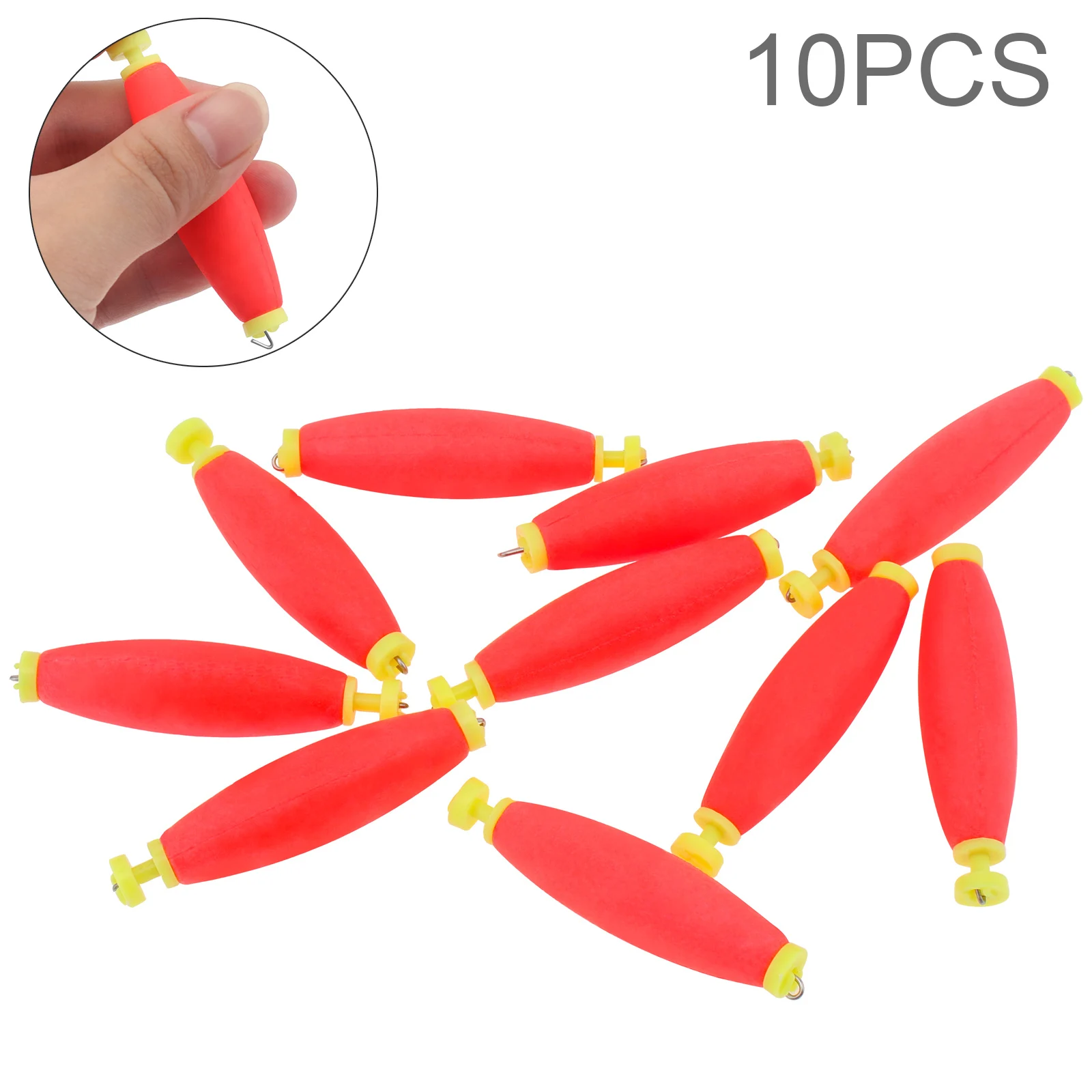 10pcs Fishing Bobber EVA Foam Red Snap on Floats Oval Fishing Bobber for Fly Sea Boat Fishing Spring Buckle Float