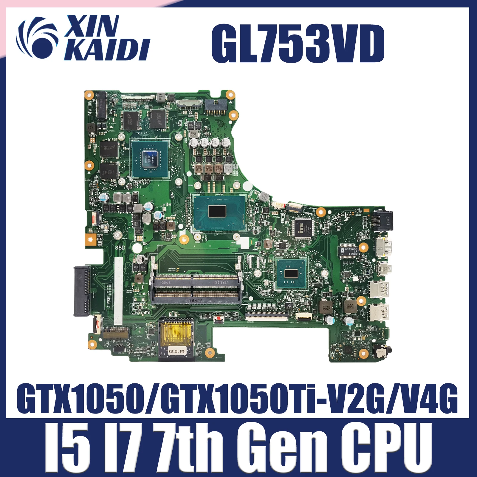 

GL753V Mainboard For ASUS ROG GL753VD GL753VE FX753V ZX753V GL753 Laptop Motherboard i5 i7 7th Gen GTX1050 GTX1050Ti Systemboard