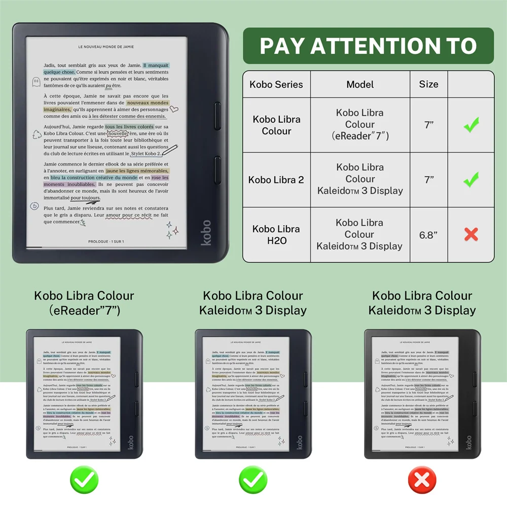 Auto Sleep/Wake Case For KOBO Libra Colour 2024 N428 Libra 2 2021 N418 7'' EBook Smart Case Cover With Soft TPU Back Shell+Film
