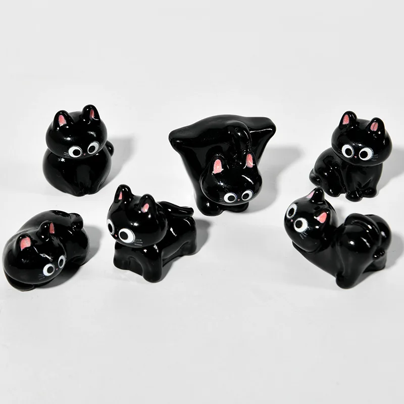 1pc Cartoon Resin Black Cat Figurine Creative Animal Ornament for Desktop Car Dashboard Home Decor Craft