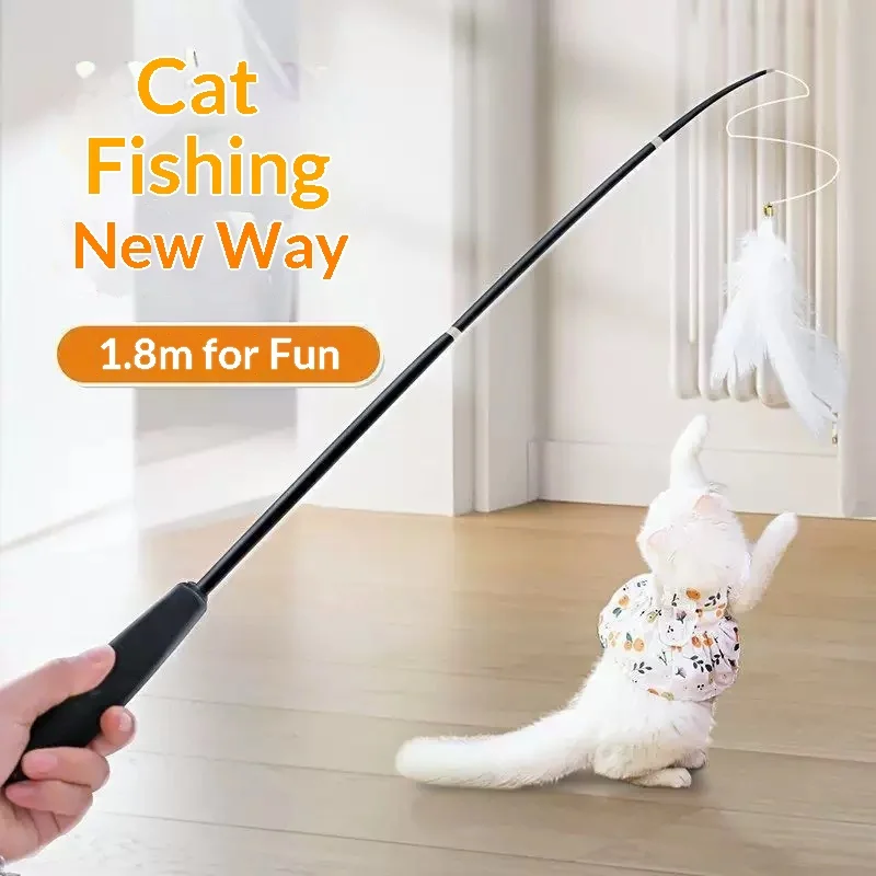Retractable cat teaser steel wire feather self-hi bite-resis