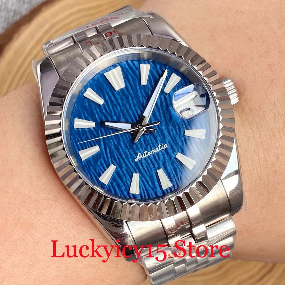 

200m Waterproof Fluted Bezel Tandorio 36mm 39mm Texture Blue Dial Automatic Japan NH35A Men Watch Sapphire Glass Glass Back