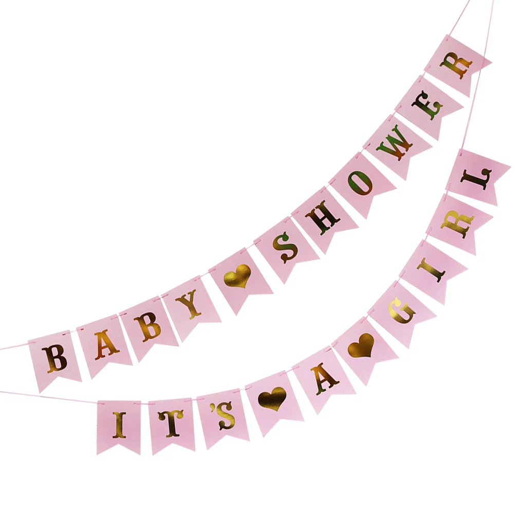 Baby Shower Hanging Banner Birthday Pull Flag Decoration Bunting Girl Newborn Balloons