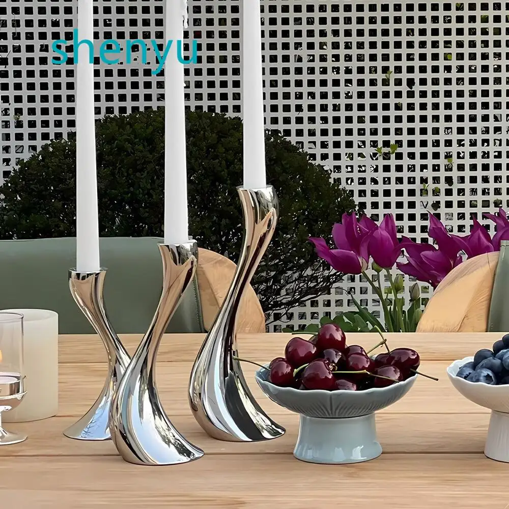 

Silver Metal Swan Neck Candlestick Stainless Steel Curve Handicraft Candle Holder Wedding Dining Table Home Decoration Ornaments