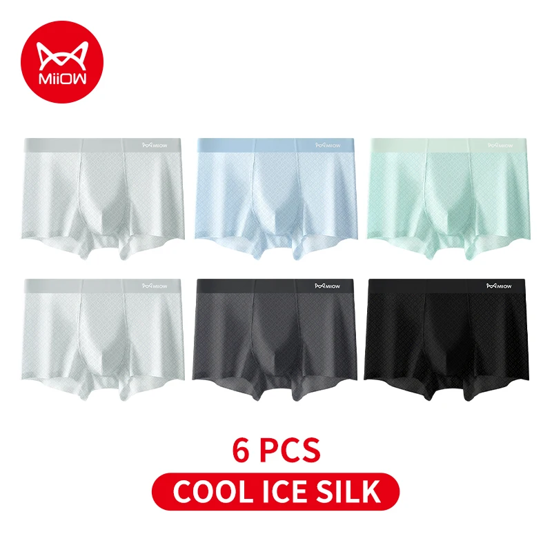 

MiiOW 6Pcs Summer Cool Ice Silk Men Underwear Boxers 7A Antibacterial Men's Boxershorts Mesh Breathable Mens Underpants Panties