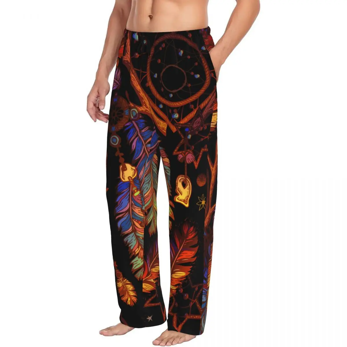 Pantalones de pijama con atrapasueños para hombre, ropa de dormir con cintura elástica, con bolsillos, estilo bohemio Tribal