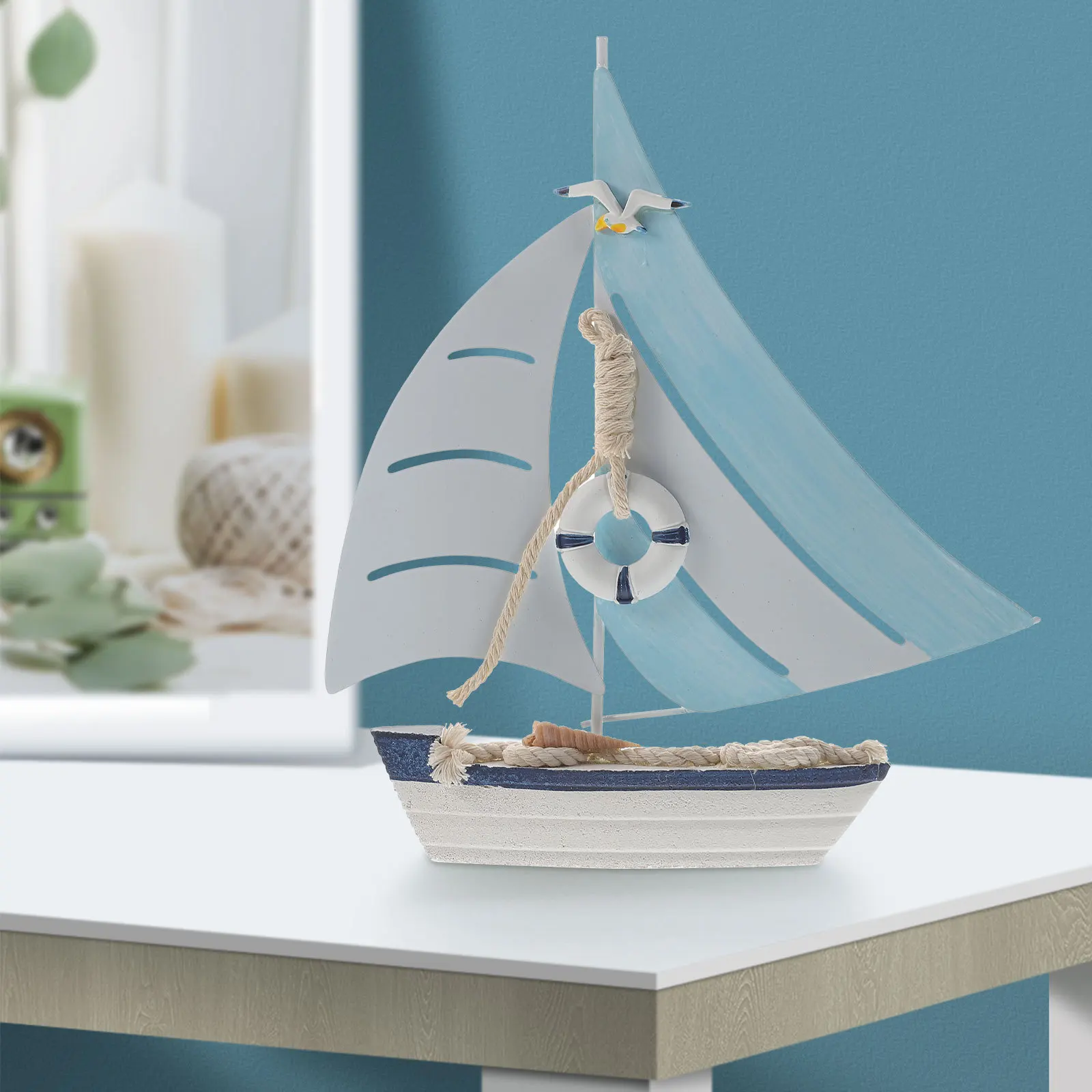 

Desktop Sailboat Ornament Wooden Nautical Boat Craft Lightweight Proper Size for Home Office Bedroom Dining Table Car Decoration