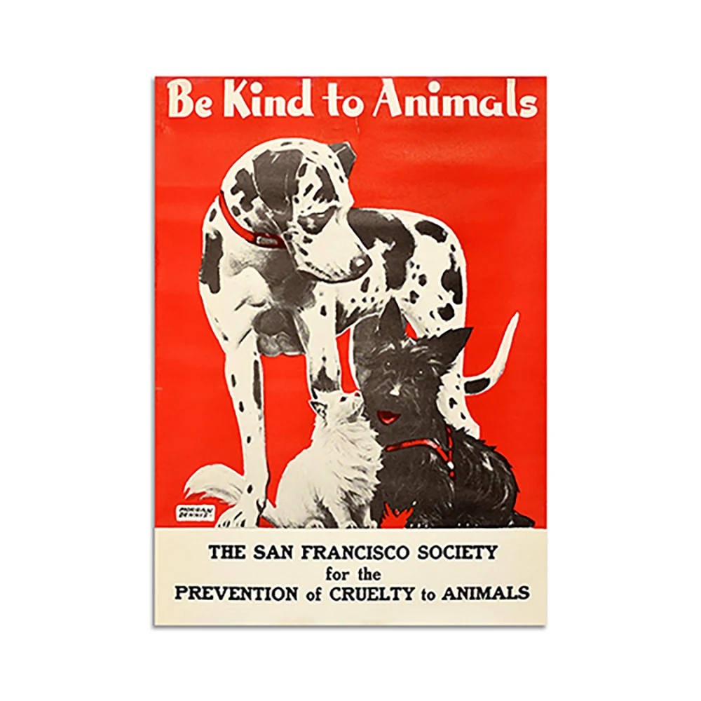 

Vintage 30er Jahre Be Kind To Animals Poster - Featuring Great Dane Dog and Cat SF SPCA - 1937