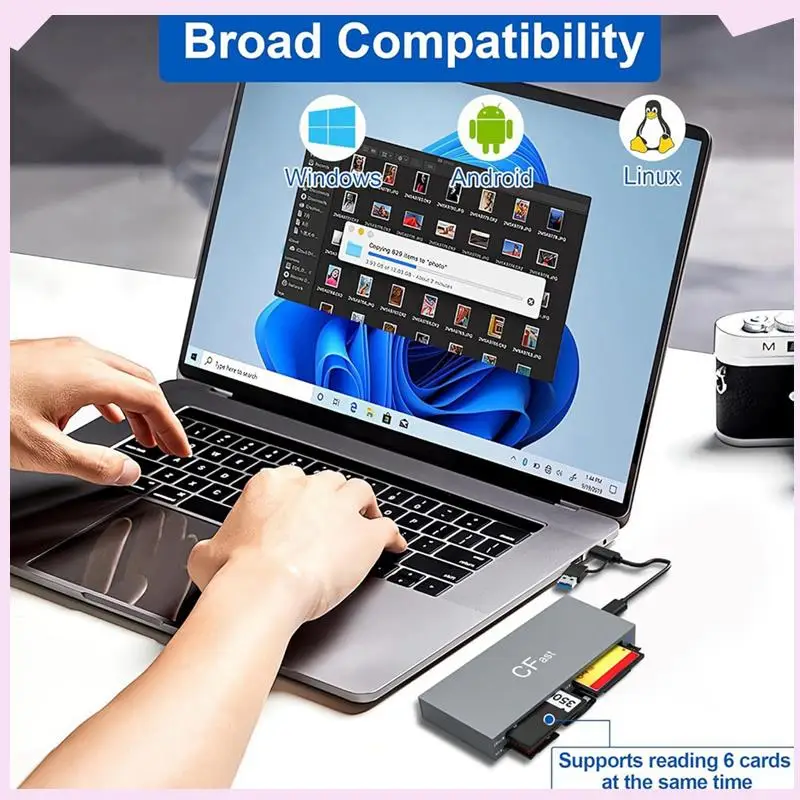 

B24B 6 In 1 For Cfast Card Reader USB C For Cfast 2.0 Simultaneous Read Reader For Cfast/CF MS/SD TF/XD Cards
