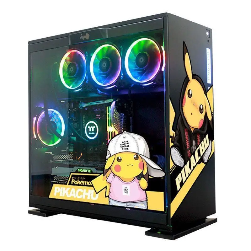 Pikachu PC Case Stickers Mid Tower Computer Decorative Decal Anime Removable Waterproof Sticker Sticker Computer Host Shell Cute