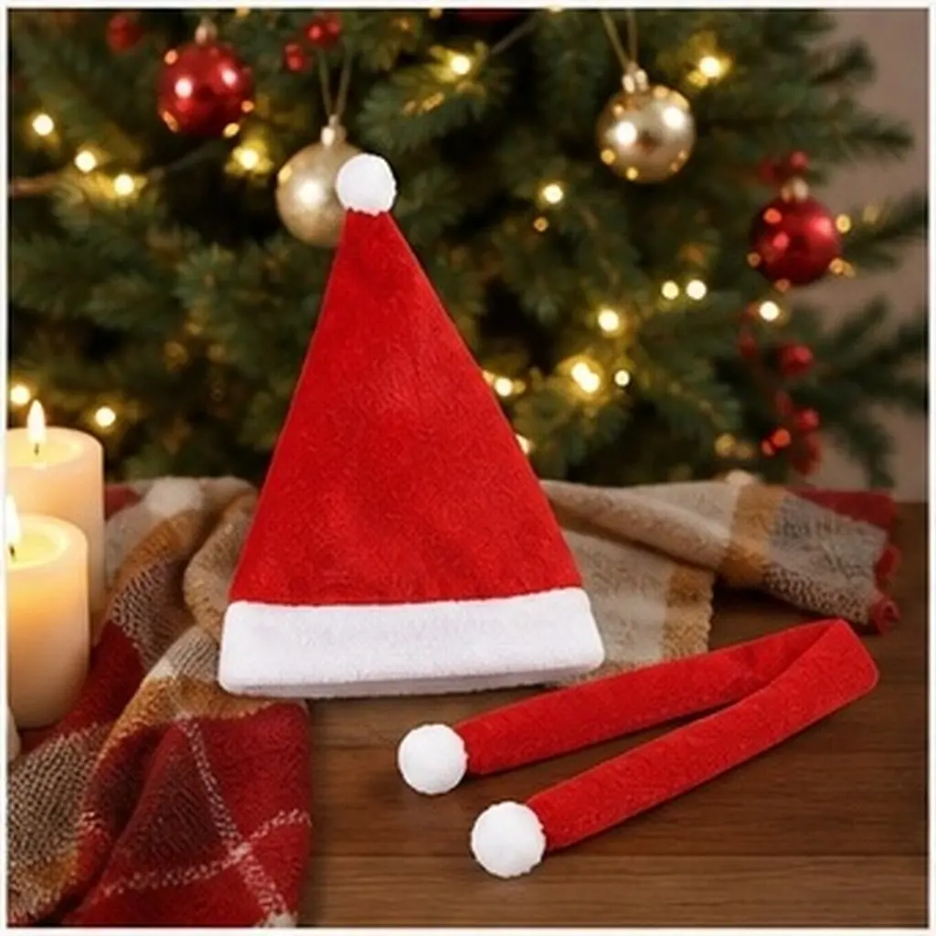 1Set Christmas Hat and Scarf Set for Lamp Decoration Festive Party Accessory Holiday Light Adornment Creative Photo Prop Red