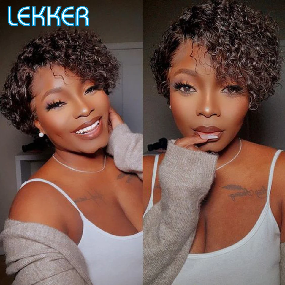 Lekker Korte Pixie Kinky Krullend Bob Deel Lace Front 100% Menselijk Haar Pruiken Voor Vrouwen Lijmloze Braziliaanse Remy Haar Mode Krullend Pruik