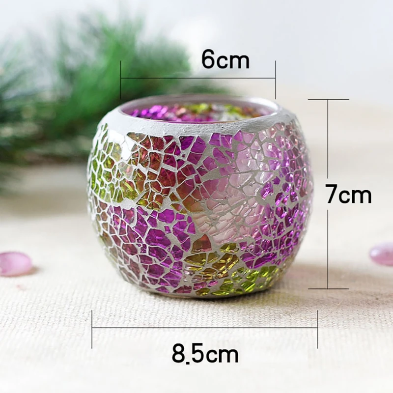 Color Snowflake Mosaic Glass Candlestick Wishing Candle Tea Light Holder Wedding Party Table Ornaments Romantic Candlestick