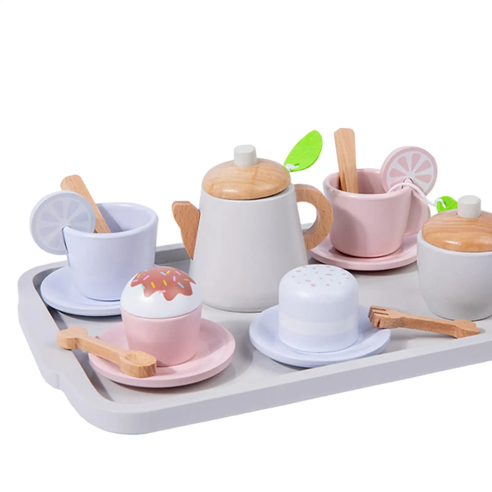 Tea Party Tableware And Serving Tray Montessori Wooden Tea Set for Little Girls