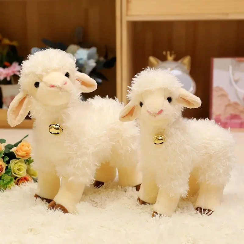 

Cute Simulation Lamb Plush Toy Squishy Fluffy Sheep Stuffed Animal with Bell Realistic Alpaca Style Doll for Birthday Gift