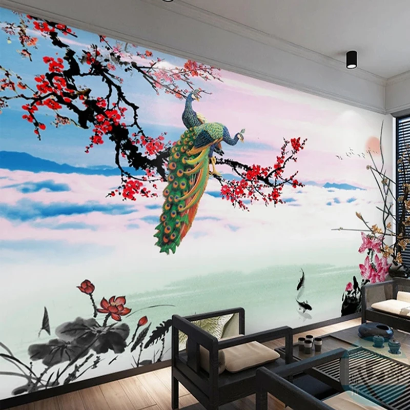 

Custom 3D Mural Chinese Style Plum Peacock Nature Landscape Photo Wallpaper Bedroom Living Room TV Background Wall Home Decor