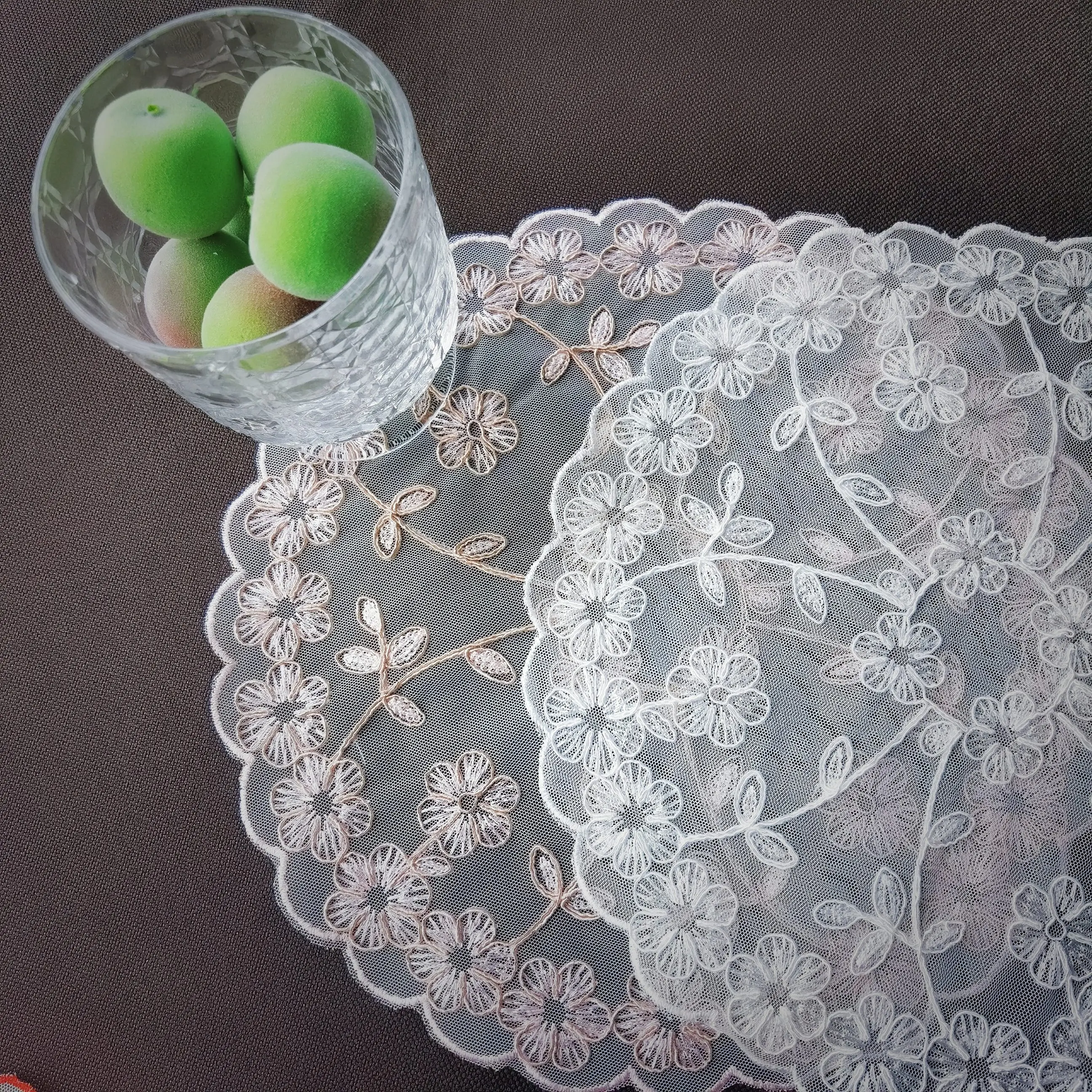 Coasters For Cup Elegant  White Lace Luxury Gold Tea Coaster Embroidery  Round Placemat Wedding Table Accessories Table Decor