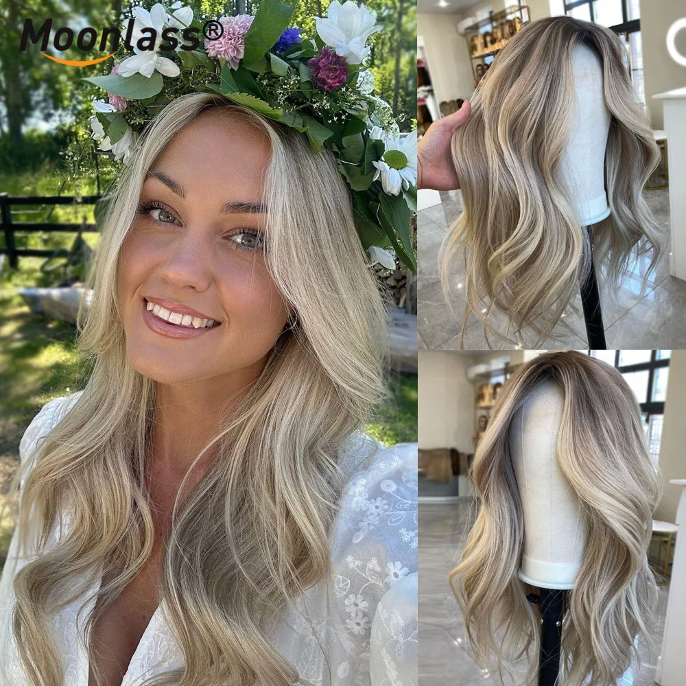 

Ombre Ash Blonde Body Wave Wig 100% Human Hair 200 Density 13x6 Transparent Lace Front Wig Natural Hairline Remy Human Hair Wigs