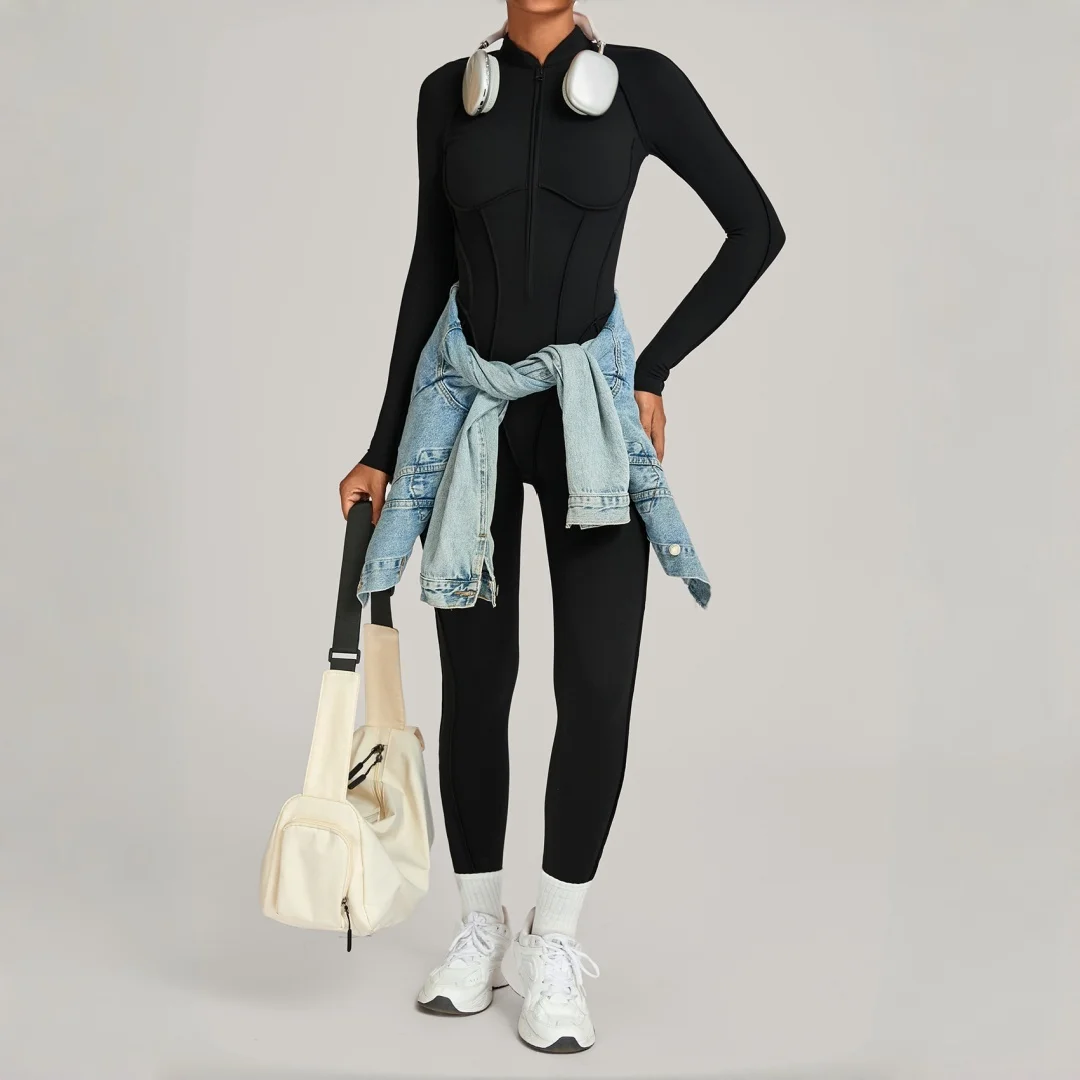 

Женский цельный боди для йоги с воротником-стойкой и полумолнией, одежда для йоги, тренажерный зал, бег, фитнес, комбинезон для упражнений высокой интенсивности