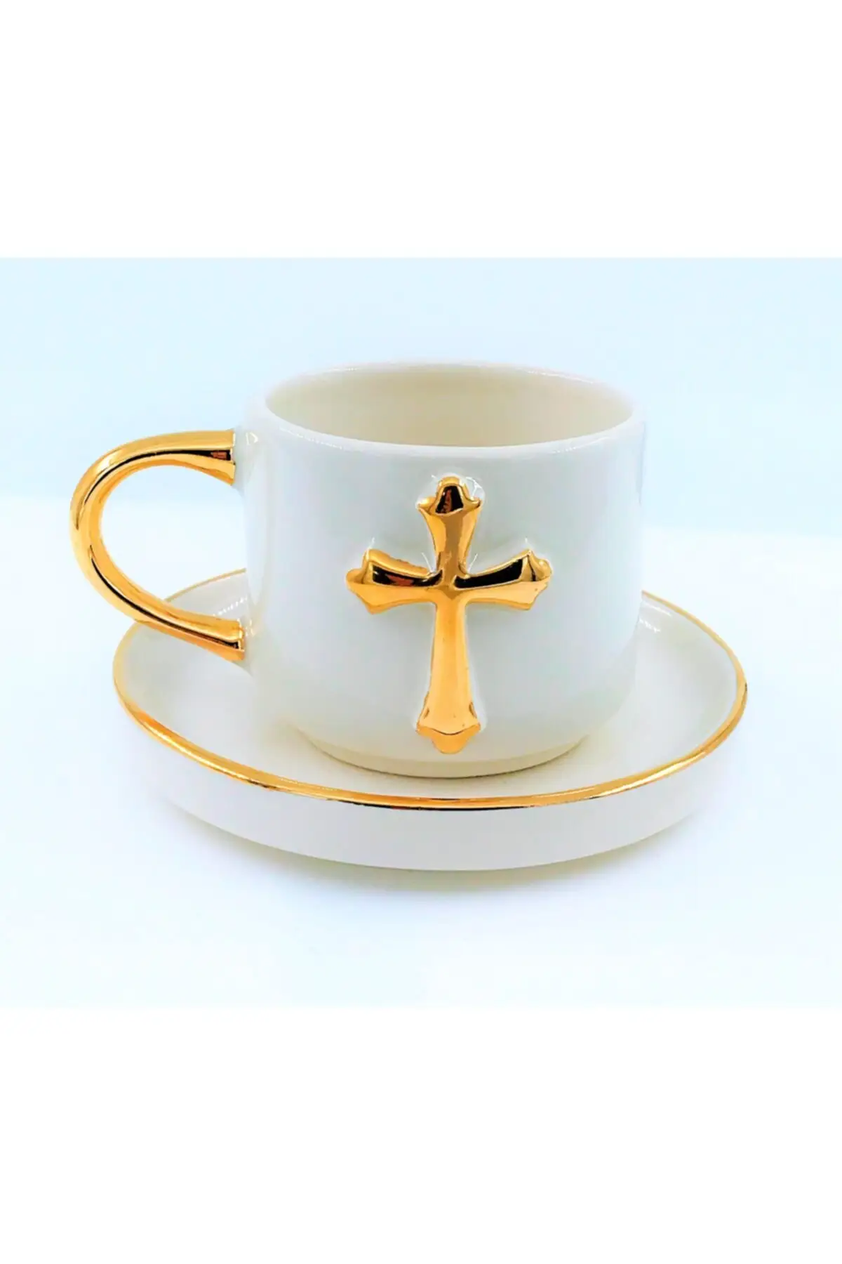 DOLBOVI 24 sterling gold embroidered cross figured handmade double turkish coffee cup 180 ml