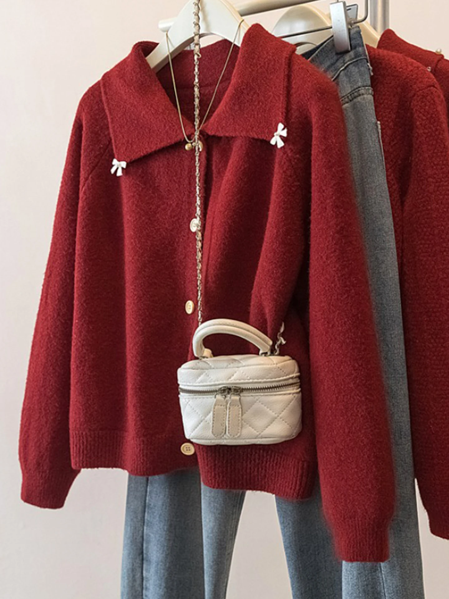 

Red Knitted Sweater Coat Women's Autumn Winter plus Size Unique Beautiful Knot Warmth Outerwear Faion Sle
