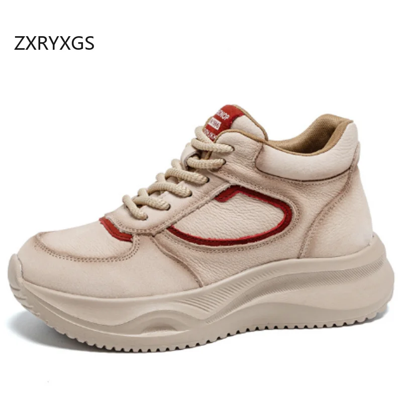 

ZXRYXGS повседневные кроссовки из воловьей кожи с верхним слоем, легкие удобные короткие ботинки на толстой подошве, женские кроссовки, модная обувь 2025