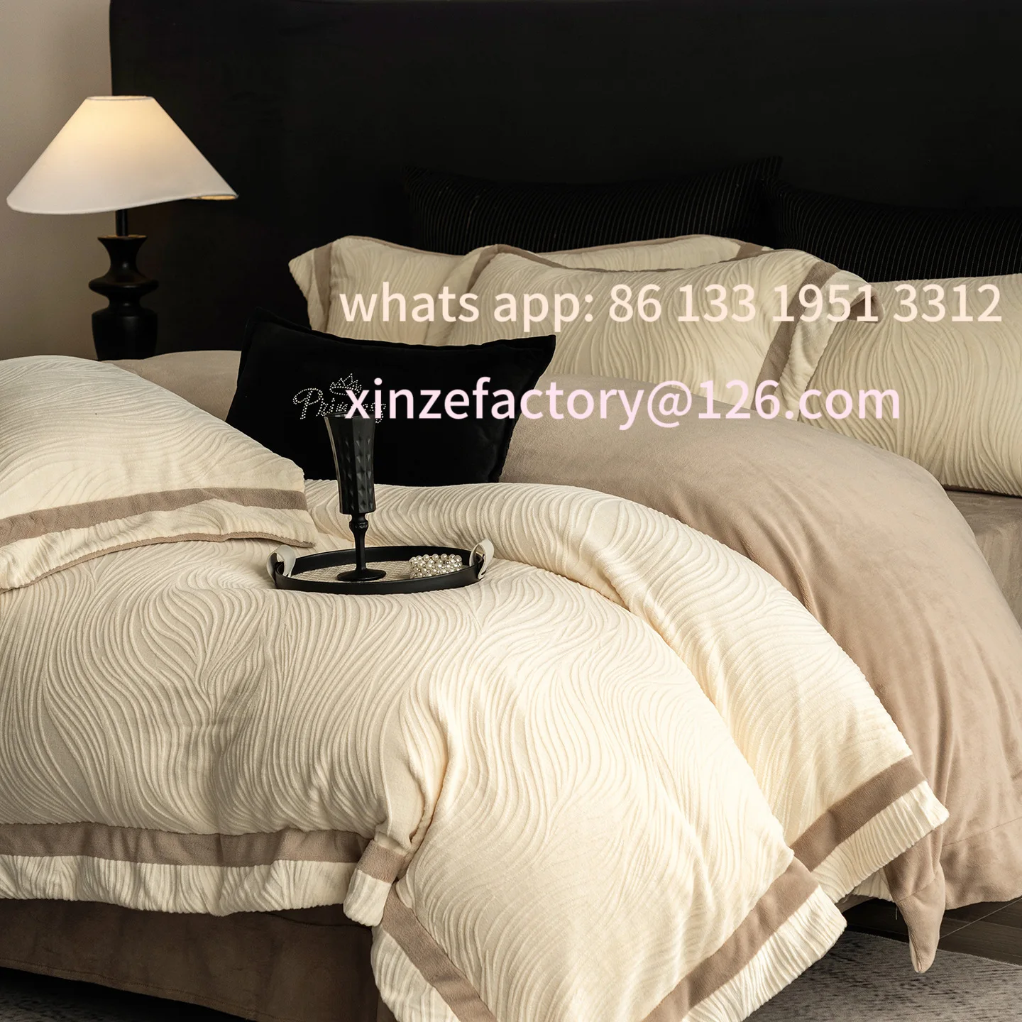 

Customizable autumn and winter high-end light luxury A class full extinction carved milk fleece four-piece set thickened war