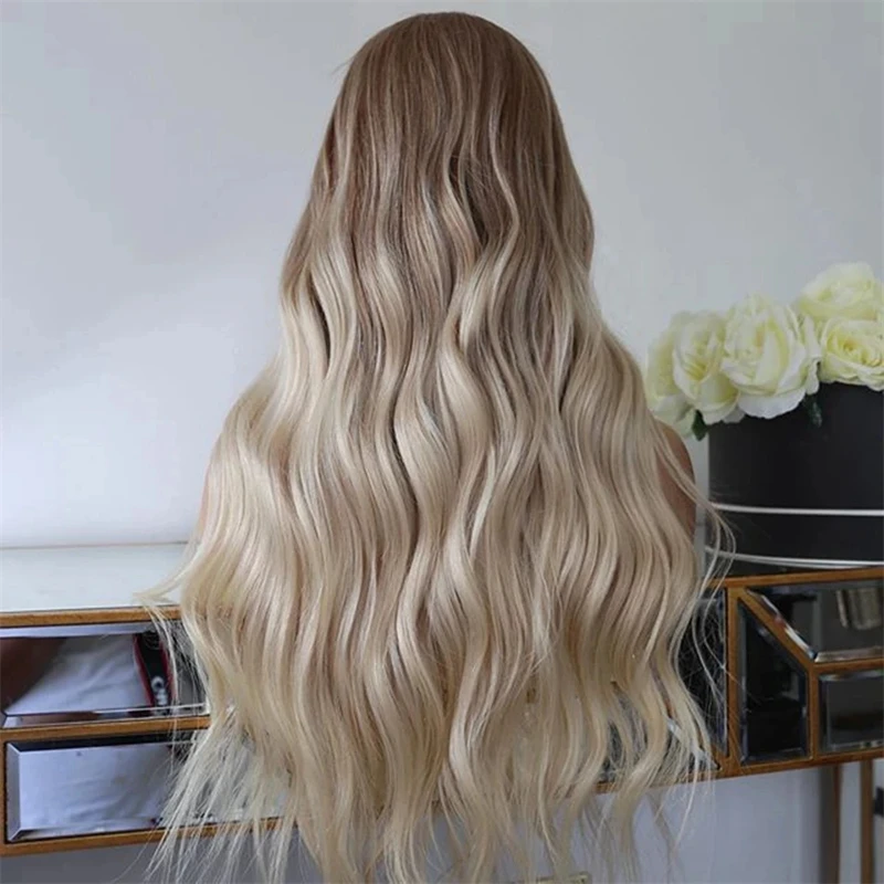 100% cabello humano virgen HD pelucas invisibles Ombre Ceniza Paltino Rubio cabello humano U parte peluca 2x4 apertura peluca ondulada de cuerpo sedoso 18 pulgadas