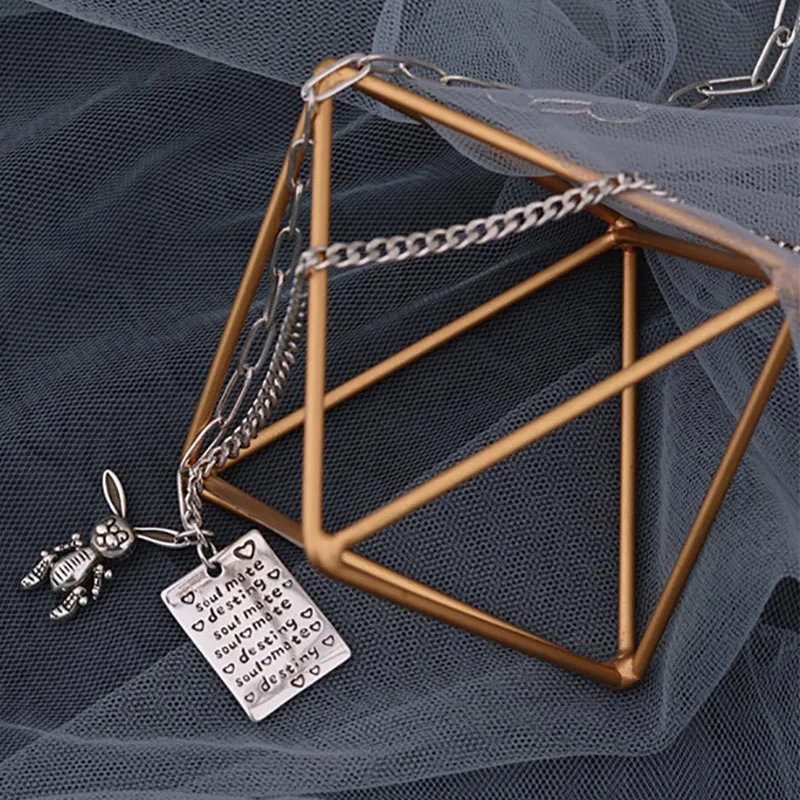 Mewanry Engels Brief Kaart Hanger Konijn Ketting Voor Vrouwen Punk HipHop Vintage Creatieve Leuke Mode Verjaardag Sieraden Gift