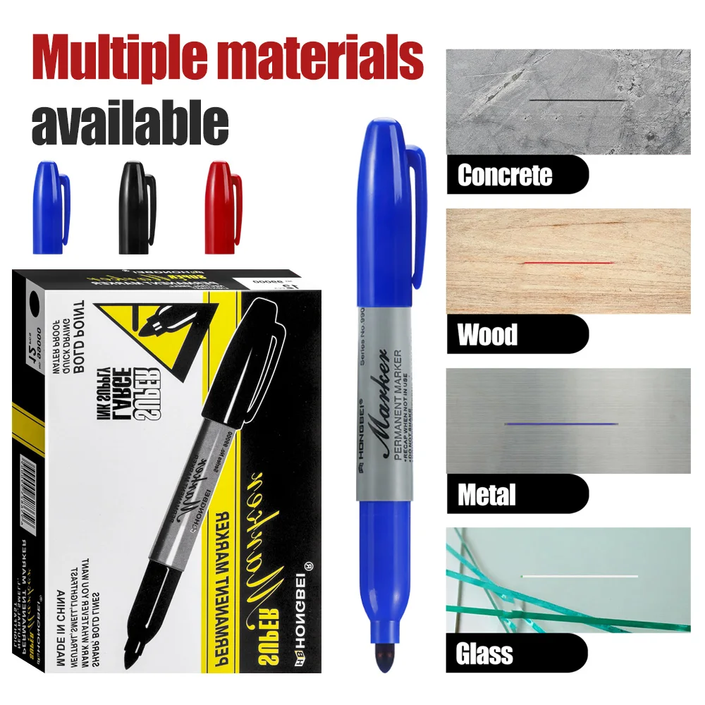 

6/12 Pcs Permanent Markers Large Capacity Ink 5MM Waterproof for Marking Plastic Wood Carton Glass Metal Office Stationery