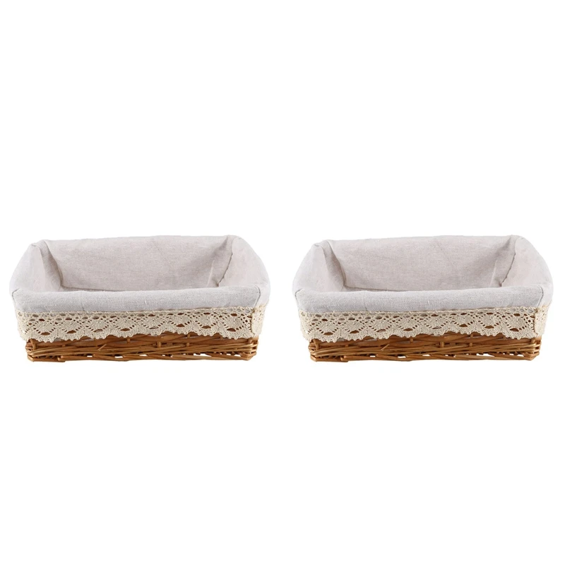 

2X Storage Basket, Natural Wicker Storage Bins Rectangular Basket,Arts And Crafts