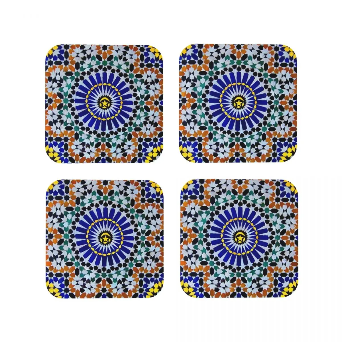 Arabic Tiles Moroccan Mosaic Coasters Kitchen Placemats Waterproof Insulation Cup Coffee Mats For Home Tableware Pads Set of 4