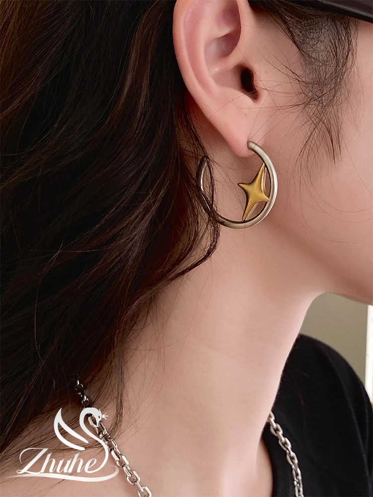 

ZHUHE Mute Gold And Silver Starched Earrings Are A Minimalist Copper Alloy Jewelry Party Gift For Women